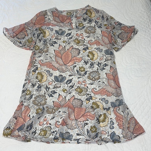 LOFT Floral Gold Shimmer Dress size petite small - Picture 1 of 5
